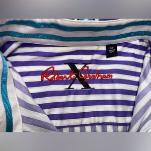 Robert Graham X Men's Button Shirt Purple Striped Cotton Size Small
